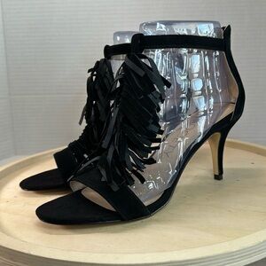 Sole Society Isla Black Suede Fringe Sandals Size 8.5